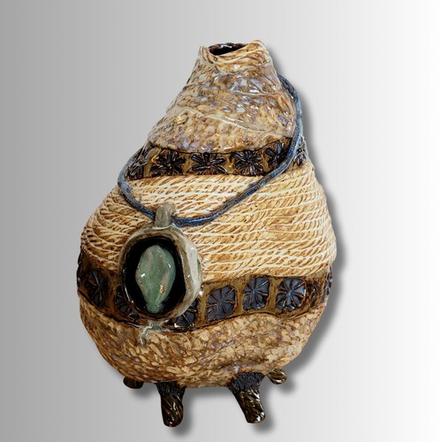 SL-559 Vessel, Stoneware Larimar Gem on a Jeweled Cord $340 at Hunter Wolff Gallery